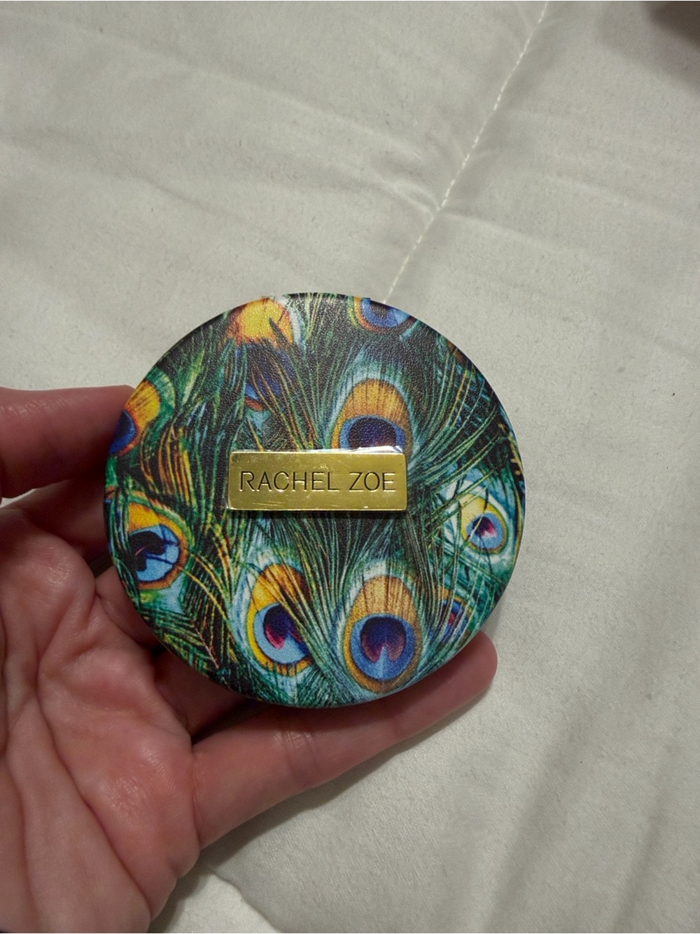 Rachel Zoe Round Peacock Feather Compact Mirror - Green Blue Gold